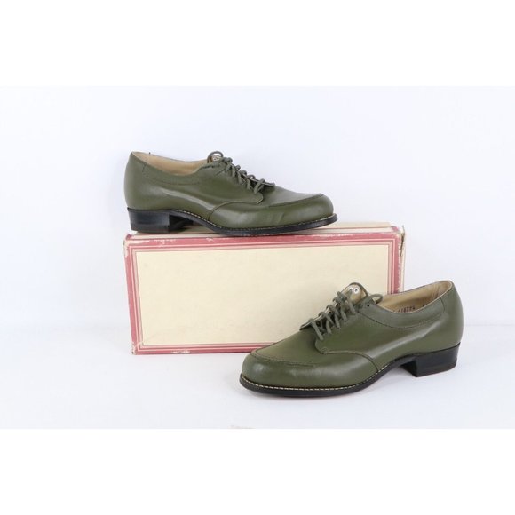 NOS Vintage 90s Streetwear Womens 7 EE Chunky Heel Leather Shoes Avocado USA